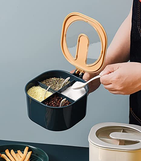 4 Compartments Seasoning Box Spice Jar Condiment Container Kitchen Spice Box