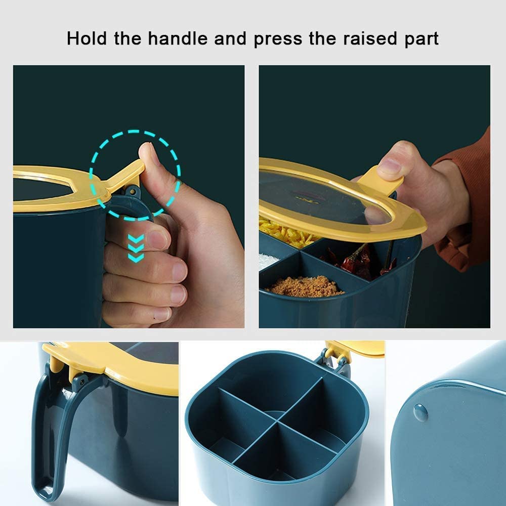 4 Compartments Seasoning Box Spice Jar Condiment Container Kitchen Spice Box