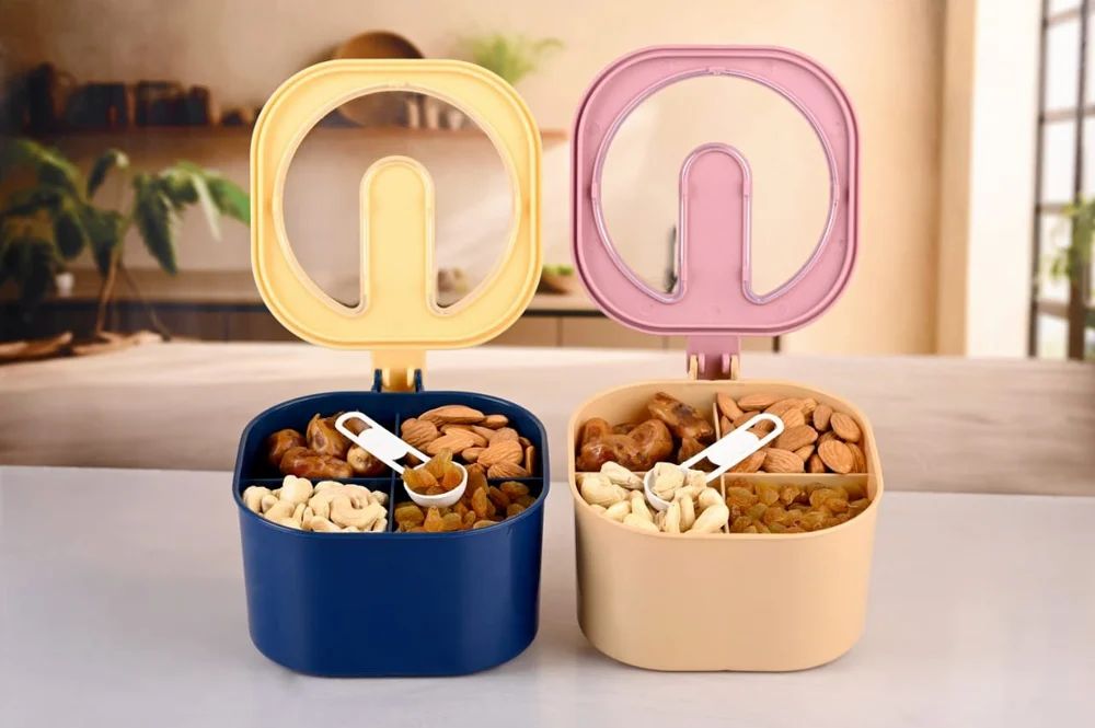 4 Compartments Seasoning Box Spice Jar Condiment Container Kitchen Spice Box