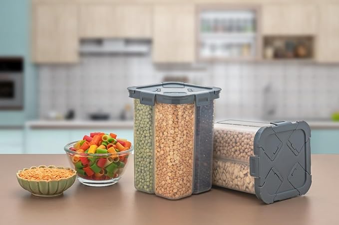 4 Pack Large Plastic Sealed Cans Food Storage Container Organizer Box Kitchen Food Containers