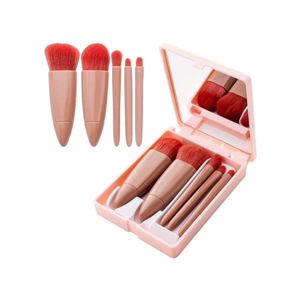 5 IN 1 MAKUP BRUSH SET WITH MIRROR CASE
