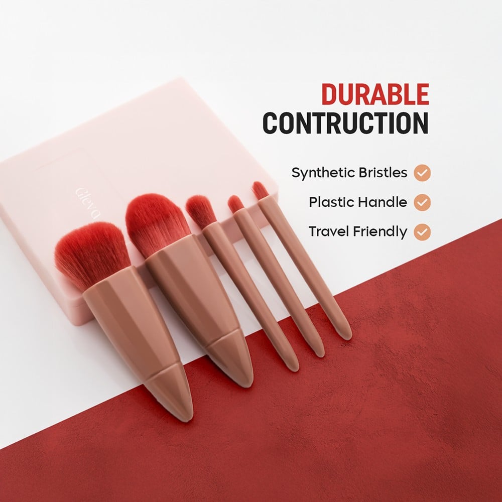 5 IN 1 MAKUP BRUSH SET WITH MIRROR CASE