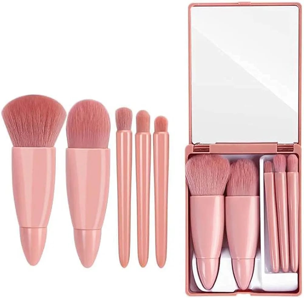 5 IN 1 MAKUP BRUSH SET WITH MIRROR CASE